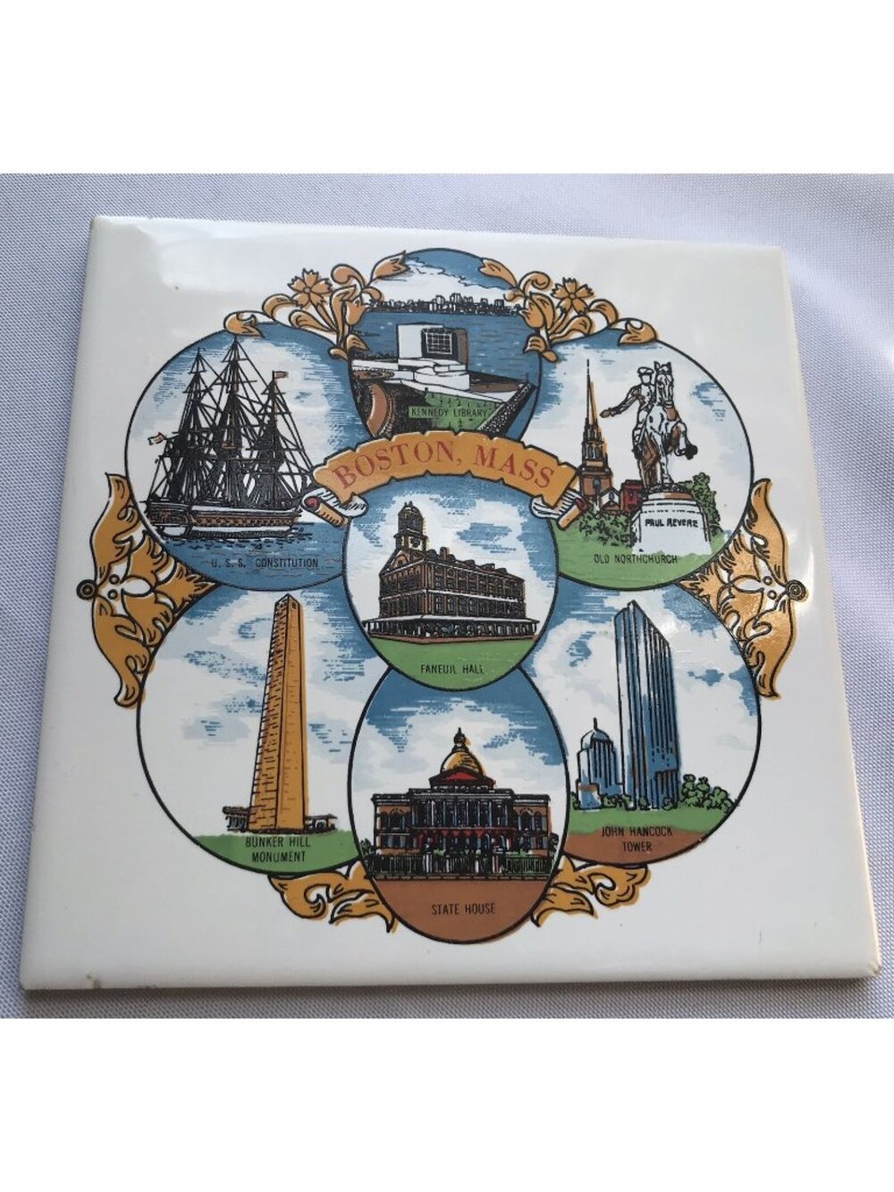 Vintage Boston Trivet Ceramic Souvenir With Cork Back By Nanco READ
